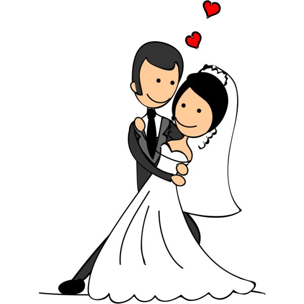 Cartoon Wedding Groom Bride Hug 3 Thumbnail