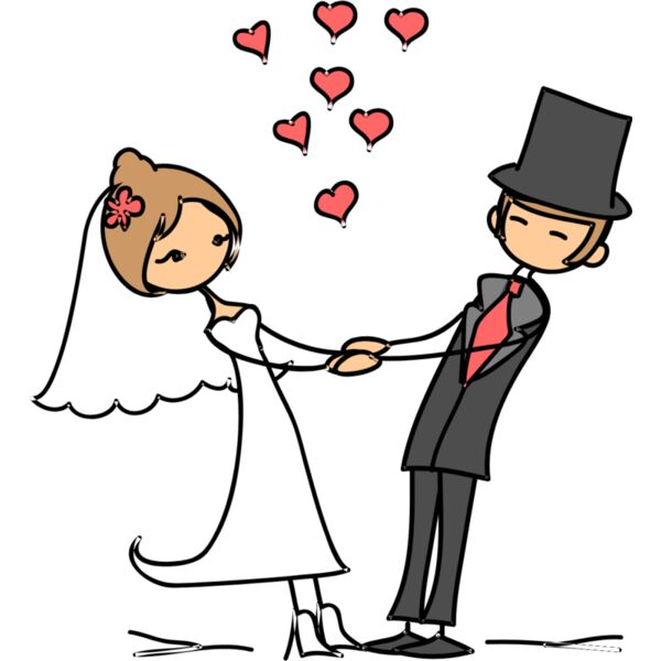 Cartoon Wedding Groom Bride Holding Hands 13 Thumbnail